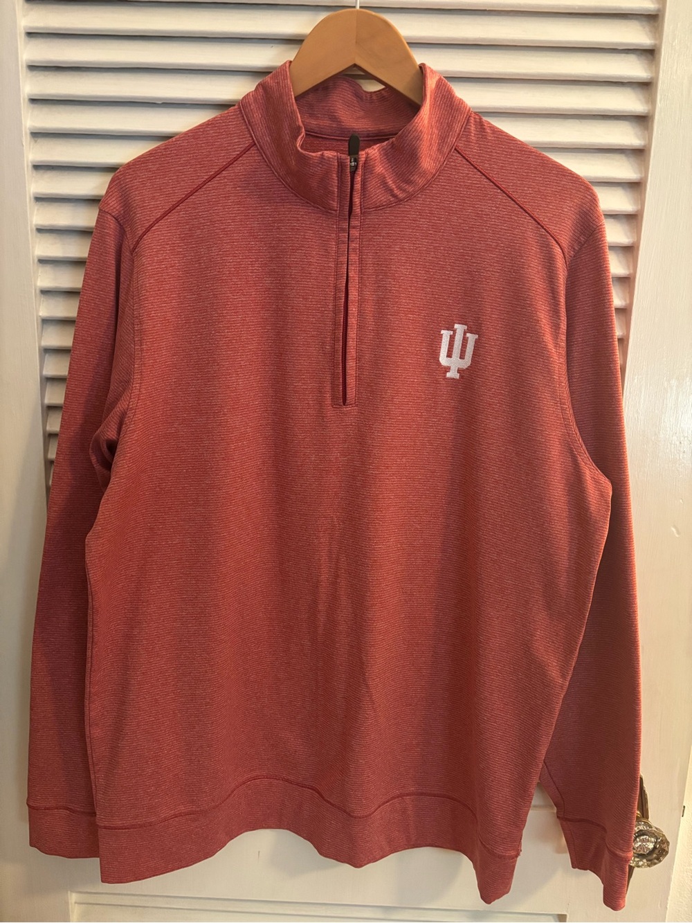 Cutter & Buck Men's Red Heather Quarter-Zip Pullover with IU Logo